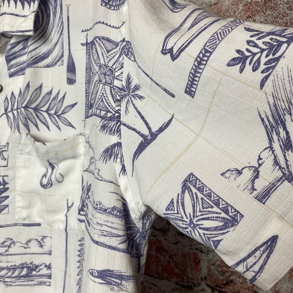 Quiksilver Waterman Collection Menʻs Aloha Shirt White/Blue Size Small - Picture 5 of 11